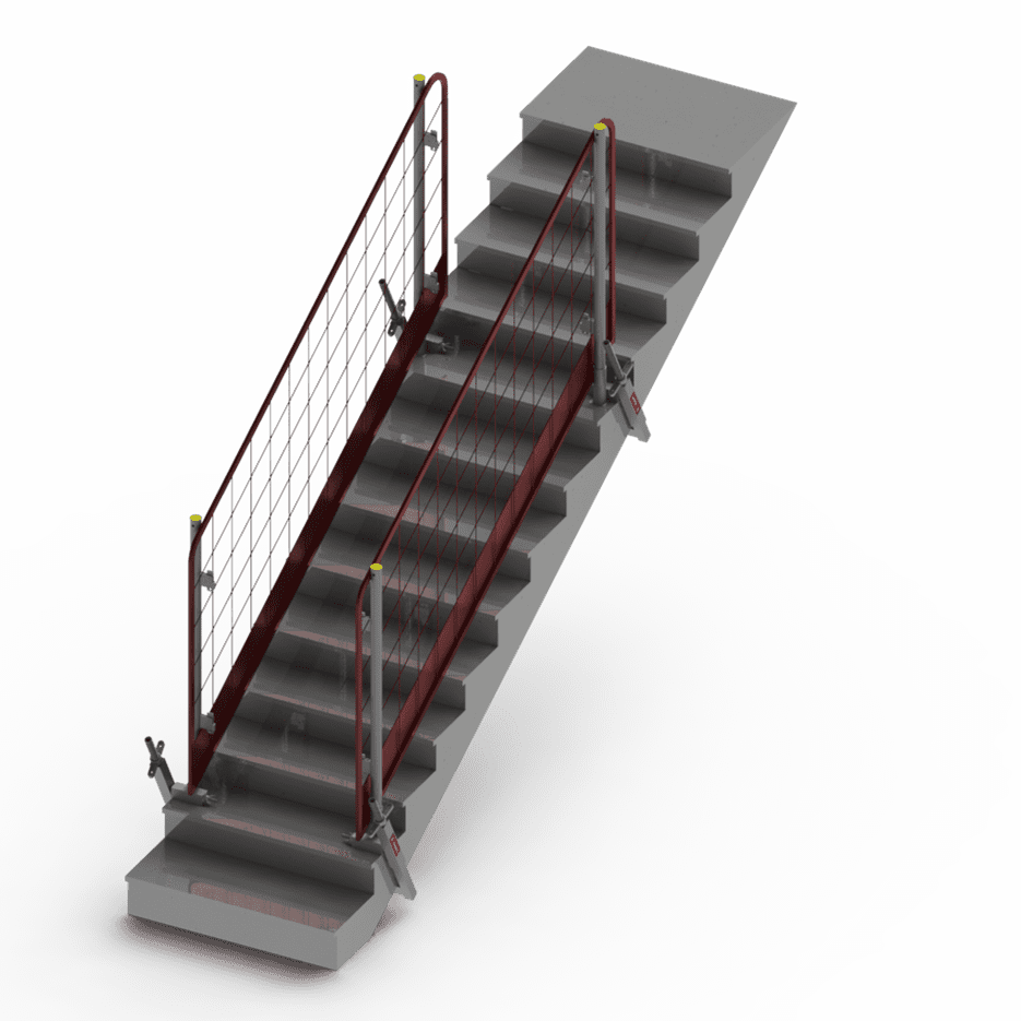 Sistema de protección de bordes de escaleras con barrera de malla