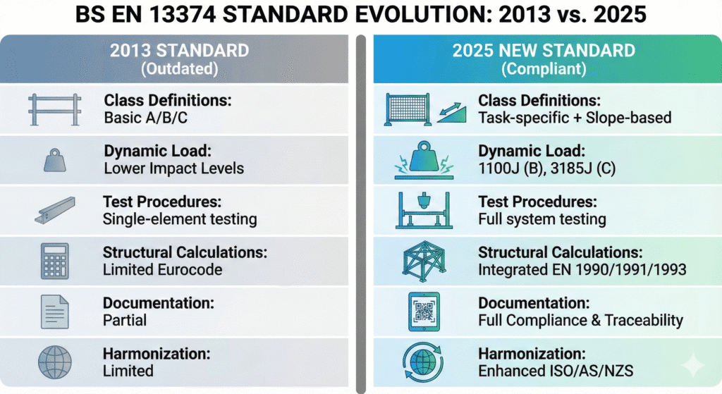 BS EN 13374 2025 (Comparison Table)